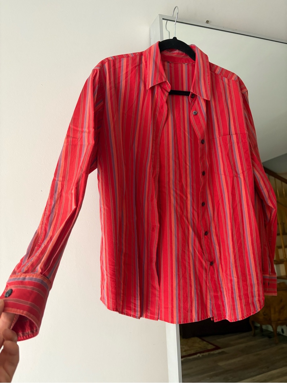 Red Multi-Stripe Button-Up Shirt